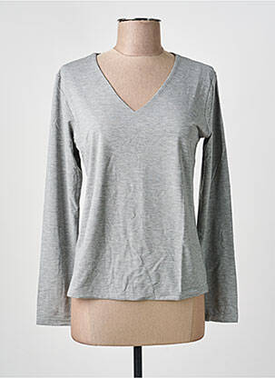 T-shirt col v manches longues gris MARINA V femme