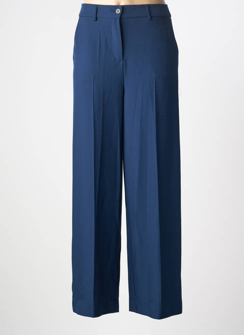 Pantalon droit fermeture zippée sous rabat boutonné bleu ANGE femme