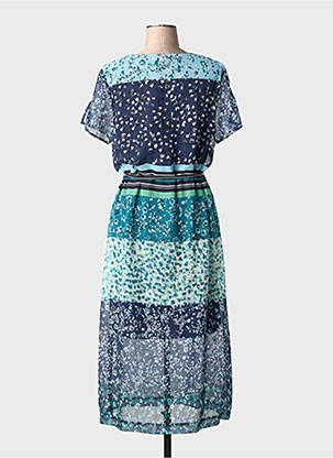 Robe longue imprimé fantaisie manches courtes bleu GRIFFON femme