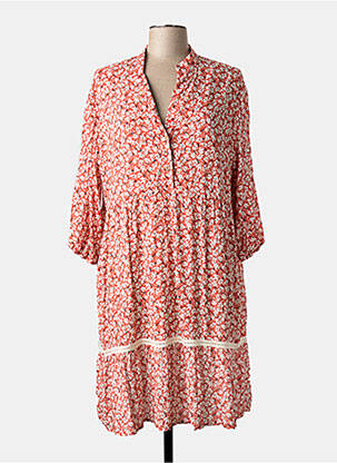 Robe mi-longue imprimé fleurs manches 3/4 rouge PAZ TORRAS femme