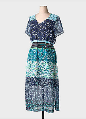 Robe longue imprimé fantaisie manches courtes bleu GRIFFON femme