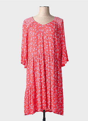 Robe mi-longue imprimé fantaisie manches courtes rouge SENORETTA femme
