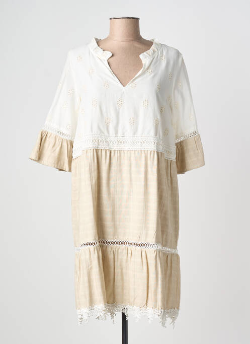 Robe mi-longue manches courtes manches courtes blanc SENORETTA femme