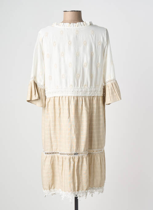 Robe mi-longue manches courtes manches courtes blanc SENORETTA femme