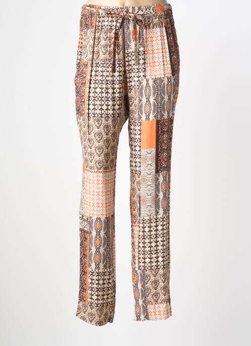 Pantalon droit tissage popeline taille normale marron GRIFFON femme