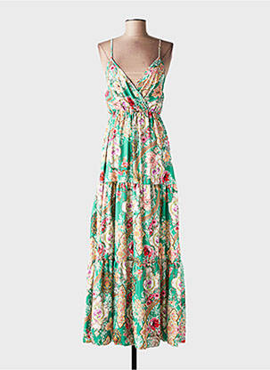 Robe longue imprimé fantaisie fines bretelles vert ELEVEN STUDIO femme
