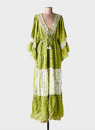 Robe longue col v manches 3/4 vert GOLDEN DAYS femme