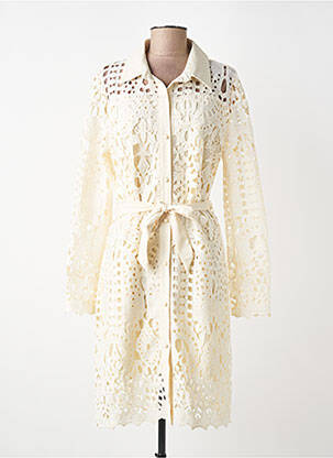 Robe mi-longue manches longues manches longues beige PAPILLONNE femme