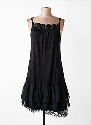 Robe courte coupe évasée fines bretelles noir JIMIKA femme