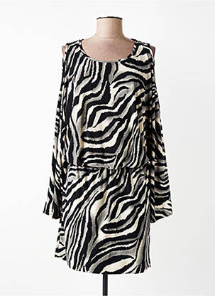 Robe mi-longue imprimé fantaisie manches longues noir MISS TIC femme