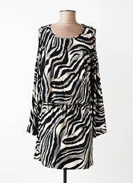 Robe mi-longue imprimé fantaisie manches longues noir MISS TIC femme