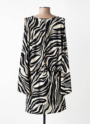 Robe mi-longue imprimé fantaisie manches longues noir MISS TIC femme