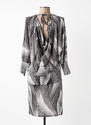 Robe mi-longue imprimé fantaisie manches longues noir FILLE A SUIVRE femme