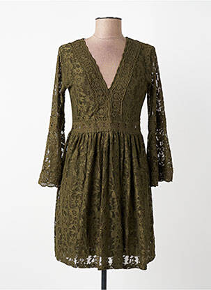 Robe courte coupe évasée manches longues vert AISABELLE femme