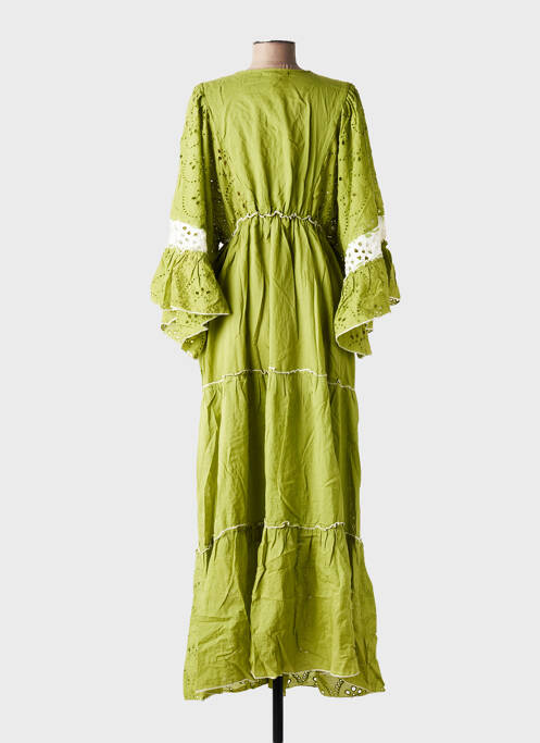 Robe longue col v manches 3/4 vert GOLDEN DAYS femme
