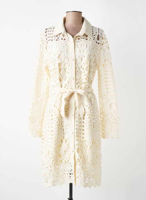 Robe mi-longue manches longues manches longues beige PAPILLONNE femme