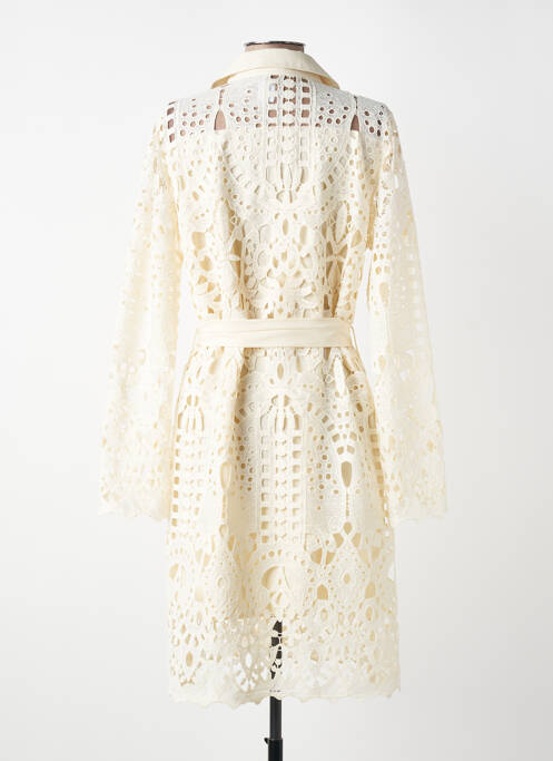 Robe mi-longue manches longues manches longues beige PAPILLONNE femme