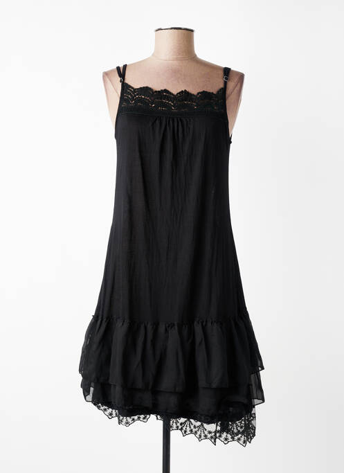 Robe courte coupe évasée fines bretelles noir JIMIKA femme