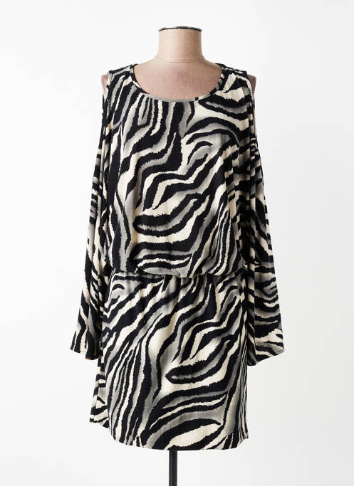 Robe mi-longue imprimé fantaisie manches longues noir MISS TIC femme