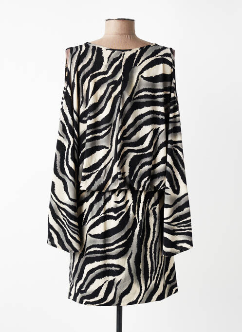 Robe mi-longue imprimé fantaisie manches longues noir MISS TIC femme