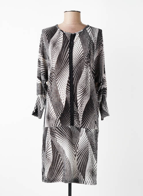 Robe mi-longue imprimé fantaisie manches longues noir FILLE A SUIVRE femme