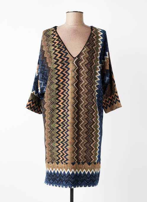 Robe pull col v manches 3/4 bleu FILLE A SUIVRE femme