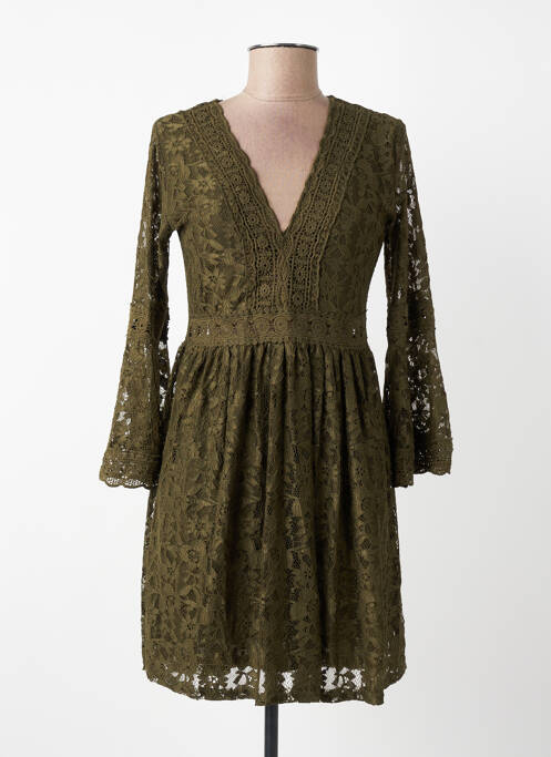 Robe courte coupe évasée manches longues vert AISABELLE femme