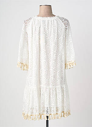Robe mi-longue manches 3/4 manches 3/4 blanc OPL femme
