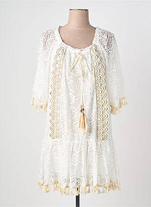 Robe mi-longue manches 3/4 manches 3/4 blanc OPL femme