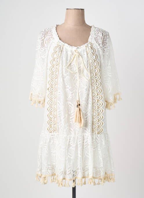 Robe mi-longue manches 3/4 manches 3/4 blanc OPL femme