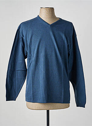 Pull col v manches longues bleu PLATINO homme