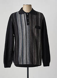 Polo imprimé rayures manches longues noir DAMART homme