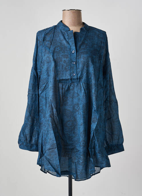 Blouse tissage popeline manches longues bleu PHILDAR femme