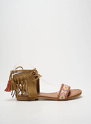 Sandales/nu pieds chiquet talon plat jusqu'à 3cm marron REQINS femme