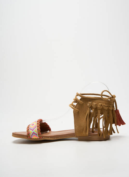 Sandales/nu pieds chiquet talon plat jusqu'à 3cm marron REQINS femme