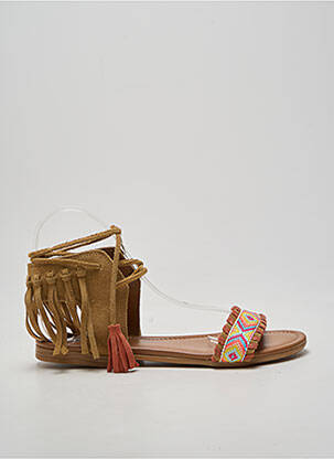 Sandales/nu pieds chiquet talon plat jusqu'à 3cm marron REQINS femme