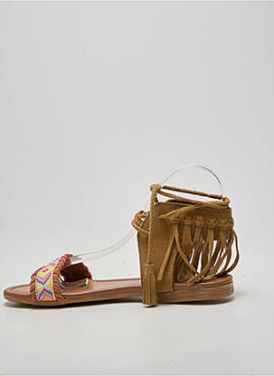 Sandales/nu pieds chiquet talon plat jusqu'à 3cm marron REQINS femme