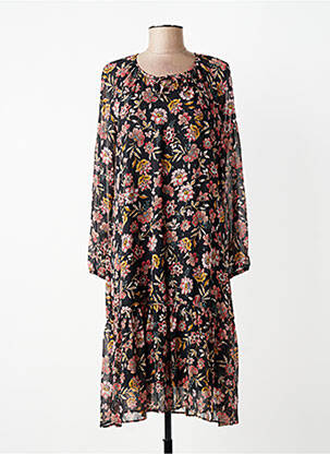 Robe mi-longue coupe fluide manches longues noir GRIFFON femme