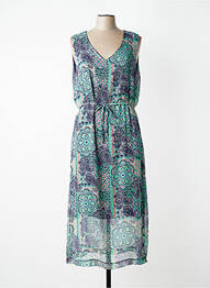 Robe longue tissage crêpe sans manche vert GRIFFON femme