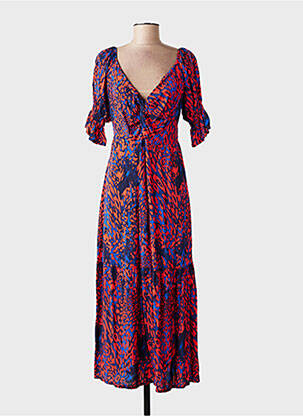 Robe longue manches courtes manches courtes bleu COULEURS DU TEMPS femme