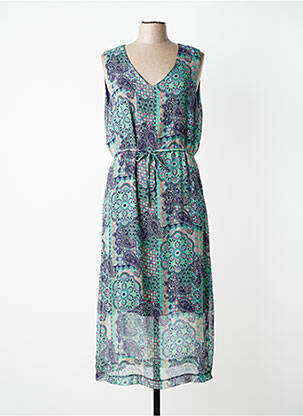 Robe longue tissage crêpe sans manche vert GRIFFON femme