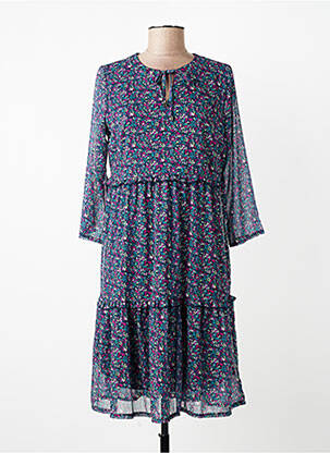 Robe mi-longue coupe évasée manches 3/4 bleu GRIFFON femme