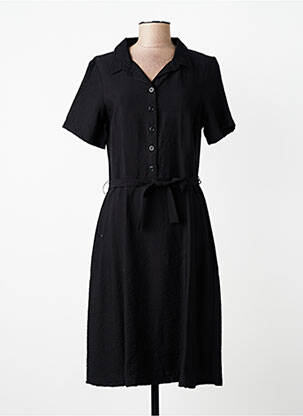 Robe mi-longue tissage crêpe manches courtes noir GRIFFON femme
