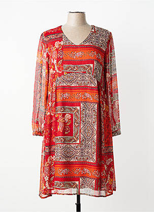 Robe mi-longue imprimé fleurs manches longues orange GRIFFON femme