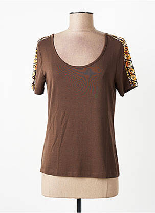 T-shirt stretch manches courtes marron PAUL BRIAL femme