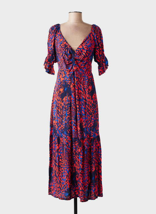 Robe longue manches courtes manches courtes bleu COULEURS DU TEMPS femme