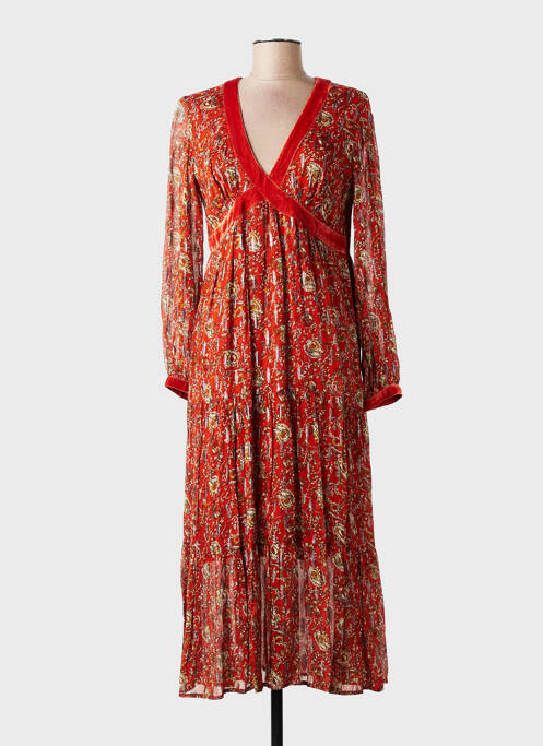 Robe longue manches longues manches longues orange DERHY femme