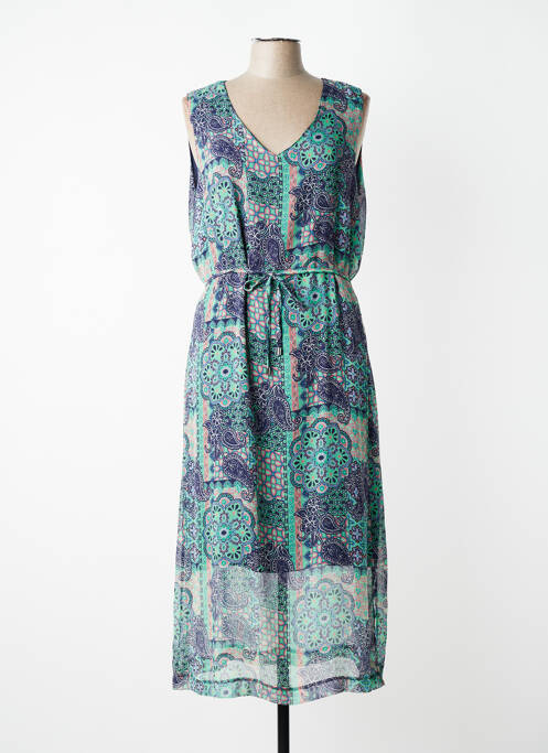 Robe longue tissage crêpe sans manche vert GRIFFON femme