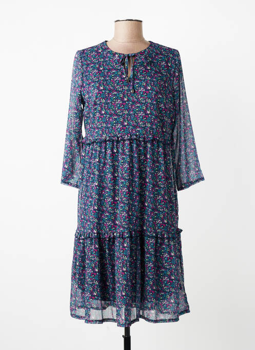 Robe mi-longue coupe évasée manches 3/4 bleu GRIFFON femme