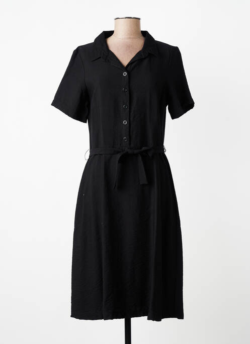 Robe mi-longue tissage crêpe manches courtes noir GRIFFON femme